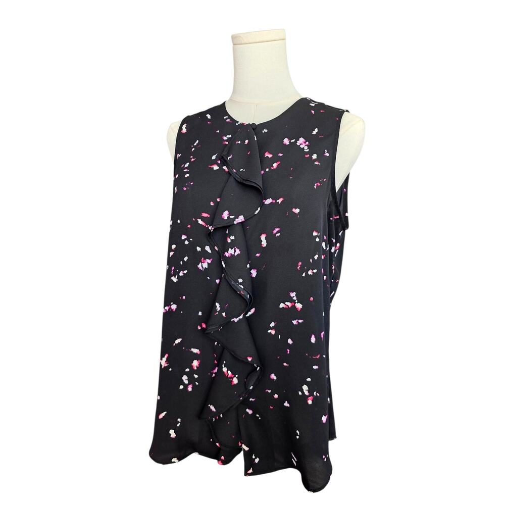 APT. 9 Multi Specks Black Center Ruffle Sleeveless Top